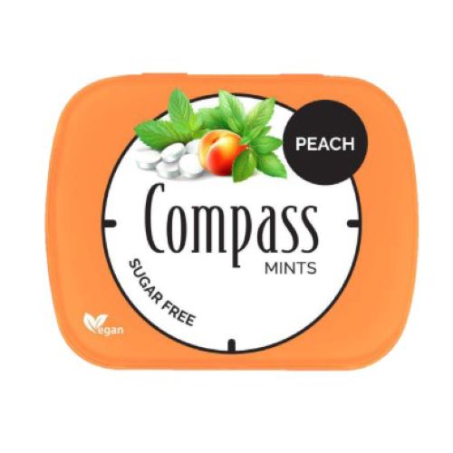 Mentas Sabor Peach sin azúcar Veganas 50Unidades Marca Compass Mints