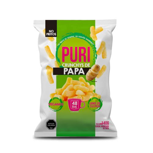 Crunchys de Papa Libre de Gluten y Vegano Tamaño Familiar 140 Grs Marca Puripop