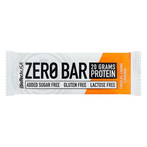 Barra de Proteina Zero Sin Gluten Sin Lactosa Sabor Chocolate y Caramelo 50 gr Marca Biotech Usa