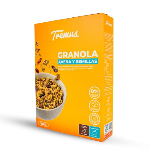 Granola de Avena y Semillas sin Azúcar Añadida Vegana, 250 g, Tremus