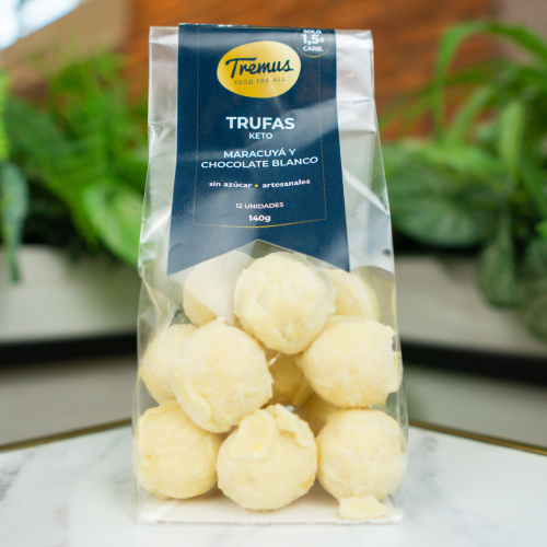 Trufas de Maracuyá y Chocolate Blanco, Pack de 12 Unidades, Sin Azúcar, Keto, Marca Tremus