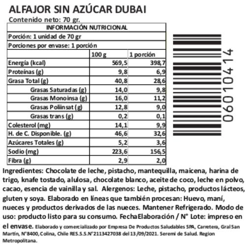 Alfajor Dubai, Sin Azúcar Añadida, 70 g, Tremus - Imagen 3