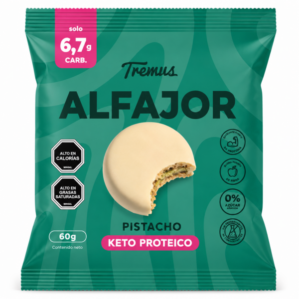 Alfajor Pistacho, Sin Azucar Añadida, Keto Proteico, 60 g, Tremus