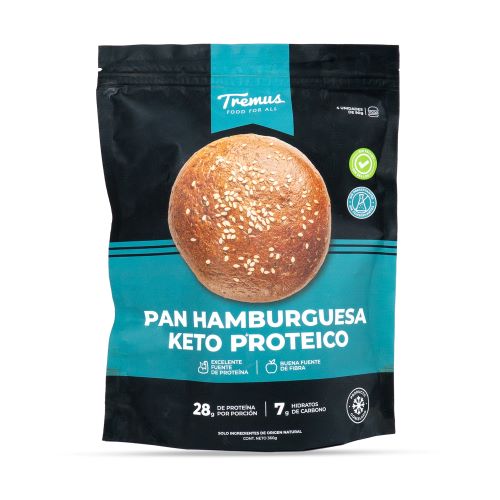 Pan de Hamburguesa Keto y Proteico, 4 un (360 g), Marca Tremus