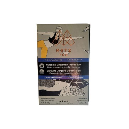 Té Negro Orgánico Sabor Cúrcuma - Jengibre y Durazno 25 Sobres 75 gr Marca Metz Tea