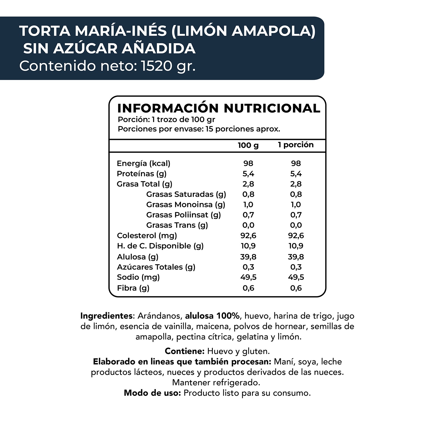 Torta Limón Amapola, Sin Azúcar Añadida, 1520 g, Tremus - Imagen 4