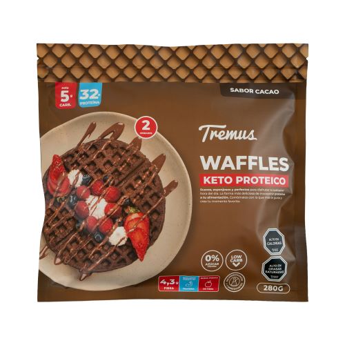Pack 2 Unidades Waffle De Cacao Keto, Proteico, Sin Azúcar Añadida, 280 g, Tremus
