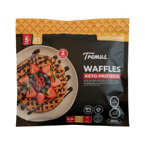 Pack 2 Unidades Waffle De Vainilla Keto, Proteico y Sina Azúcar Añadida, 280 g, Tremus