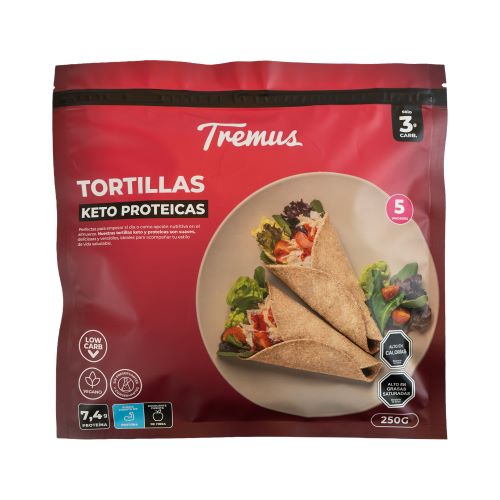 Pack 5 Tortilla Sabor Original, Keto, Proteico y Vegano, 250 g, Tremus