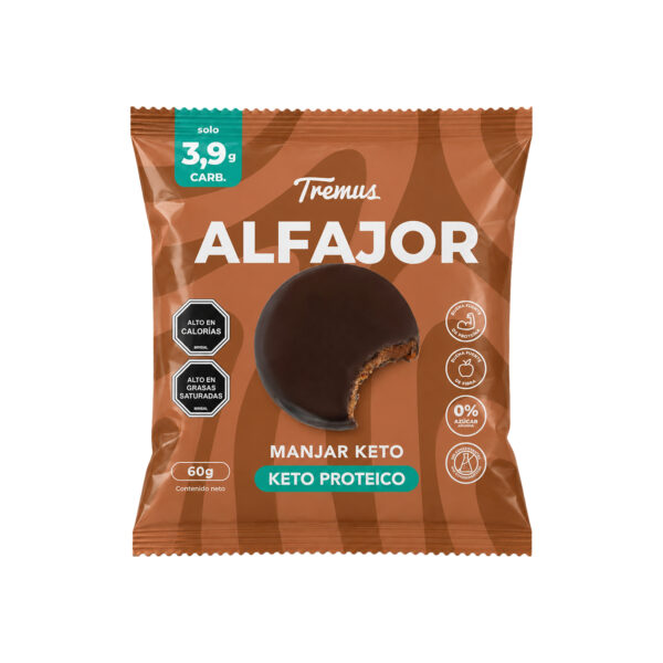 Alfajor Manjar Artesanal, Keto Proteico, Sin Azucar Añadida, 60 g, Tremus