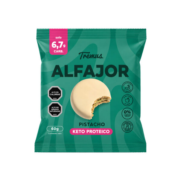 Alfajor Pistacho, Sin Azucar Añadida, Keto Proteico, 60 g, Tremus