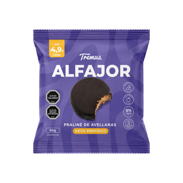 Alfajor Praline de Avellanas, Keto Proteico, Sin Azucar Añadida, 60 g, Tremus