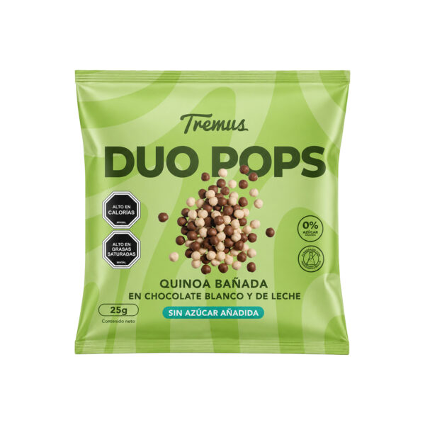 Duo Pops Quinoa Chocolate Blanco y de Leche, sin azucar añadida, 25 g, Tremus