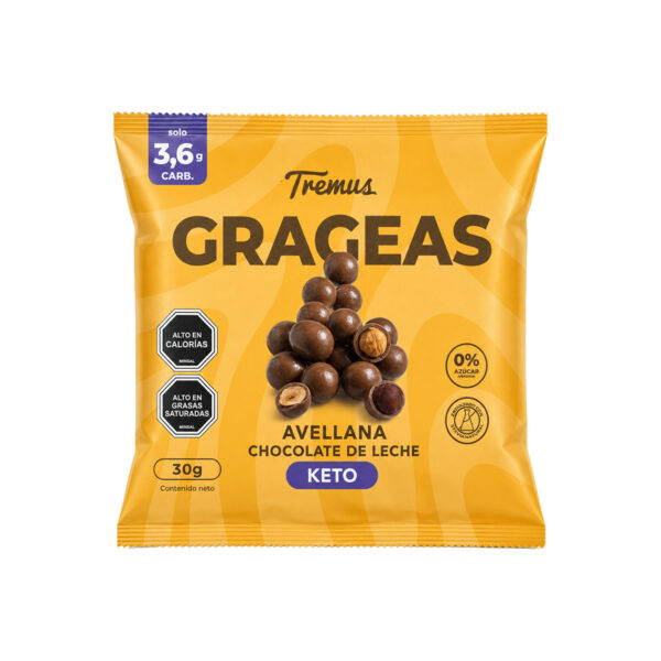 Grageas Avellana Chocolate de Leche, Keto, 40 g, Tremus